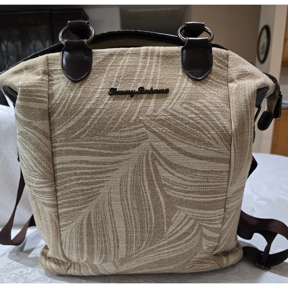 Tommy Bahama Shandy Laptop Tote Crossbody Purse Neutral Palm Print Career Travel - Picture 1 of 9